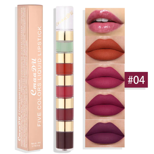 💄 Gloss à lèvres mat waterproof – 5 teintes • Tenue longue durée • Sans bavure • Design en bambou naturel
