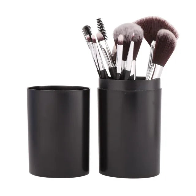 Makeup Brush Set with Leather Cup Holder