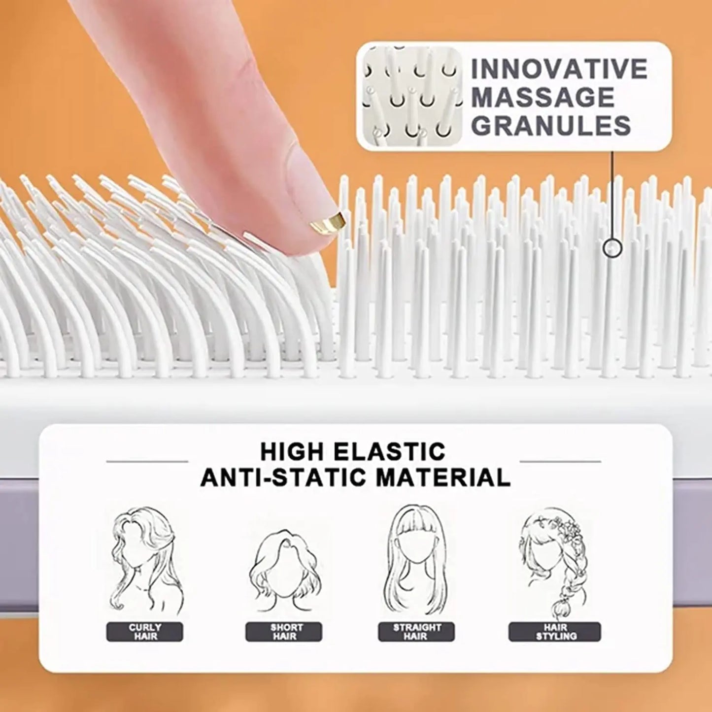 Brosse à cheveux antistatique autonettoyante 4 en 1