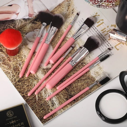 Makeup Brush Set with Leather Cup Holder